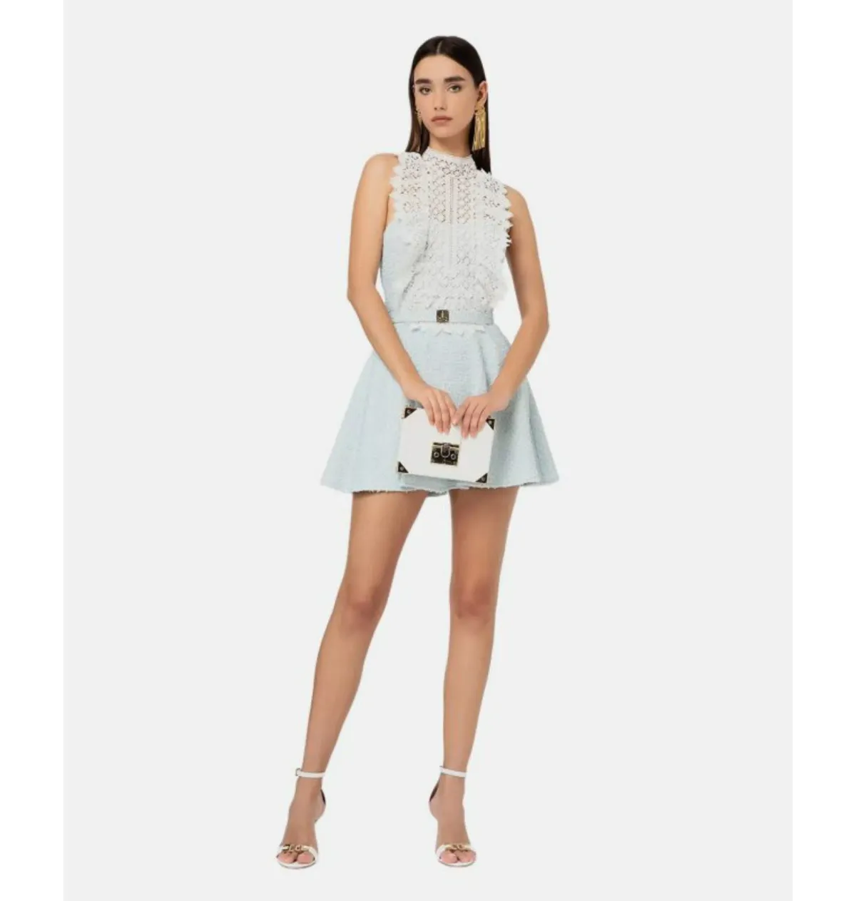 Elisabetta Franchi Lace Neck Short Dress Blue Size 0 / AU 6, Italian 38 - Image 1