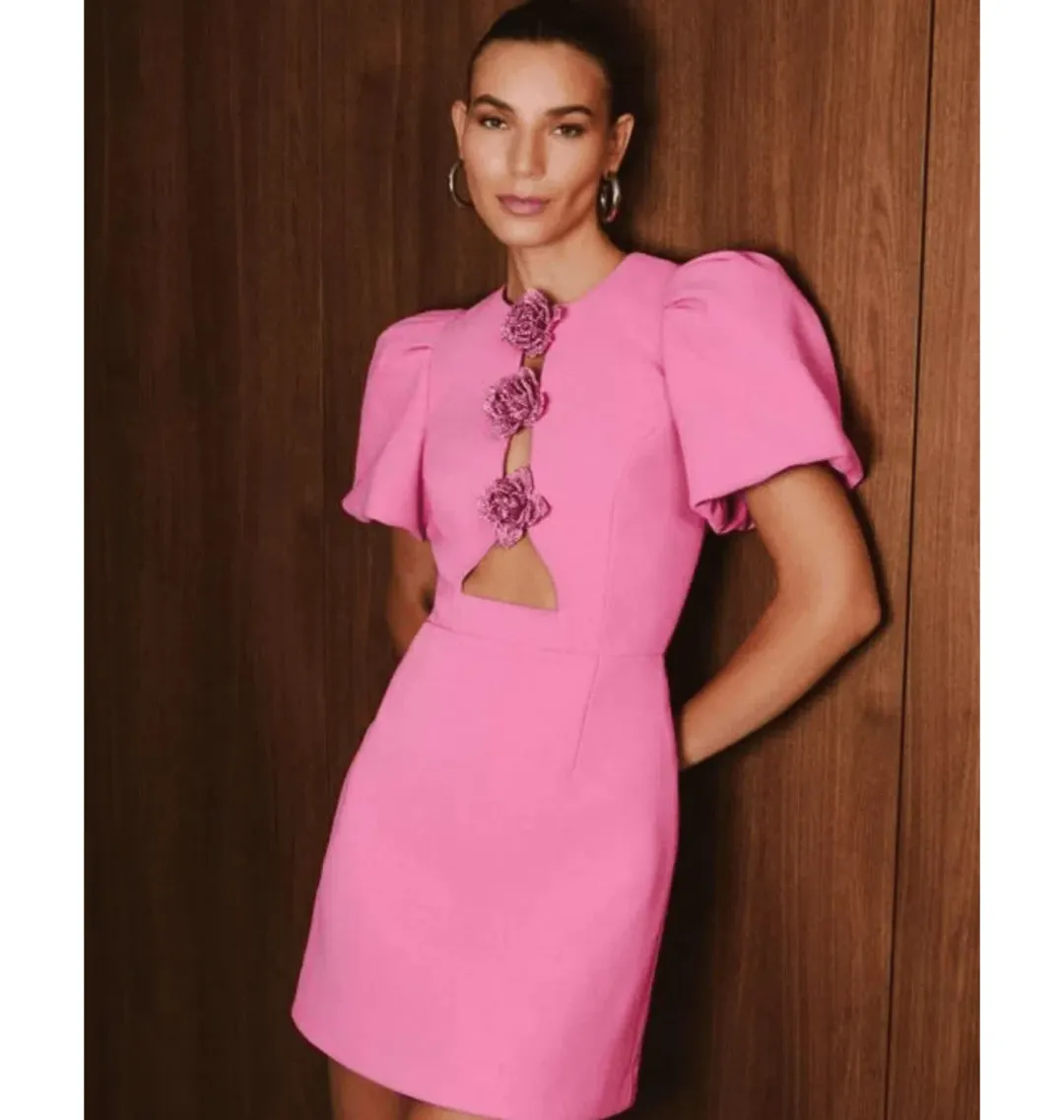 Rebecca Vallance Aubree Flower Mini Dress in Rose Size AU 12 for rent on The Volte - main image