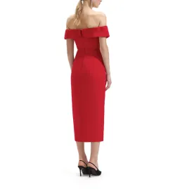 Self Portrait Crepe Bow Midi Dress Red Size AU 8 for rent on The Volte - image 3
