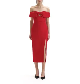Self Portrait Crepe Bow Midi Dress Red Size AU 8 for rent on The Volte - image 1