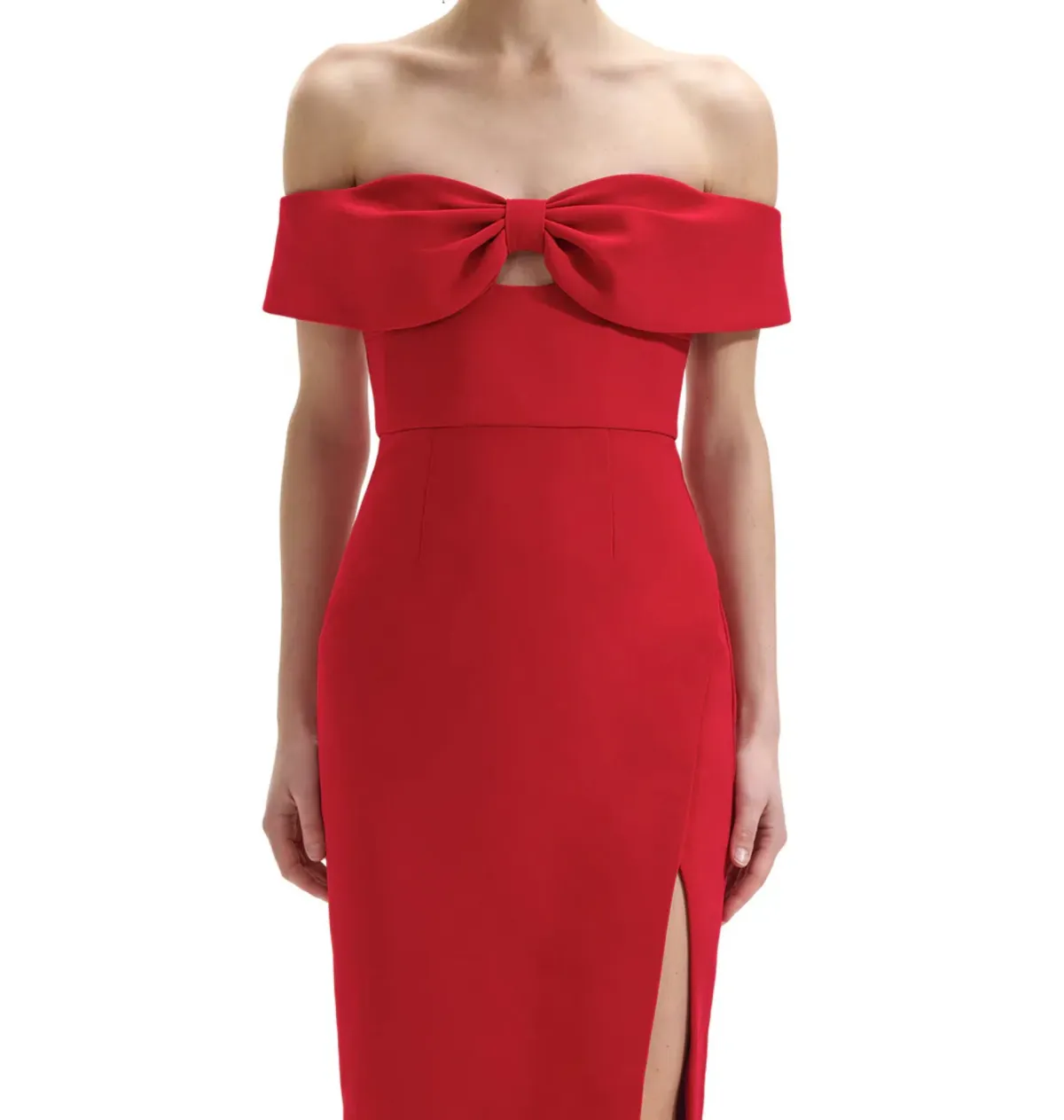 Self Portrait Crepe Bow Midi Dress Red Size AU 8 - Image 2