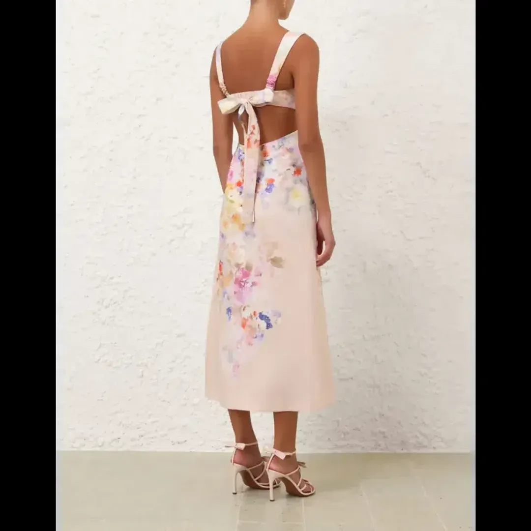 Zimmermann Crush Midi Dress in Multi Floral Size 1 / AU 10 for rent on The Volte - main image