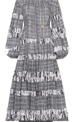 Aje Memento Tiered Midi Dress black & white Check Size AU 10 fit 14 for rent on The Volte - image 2