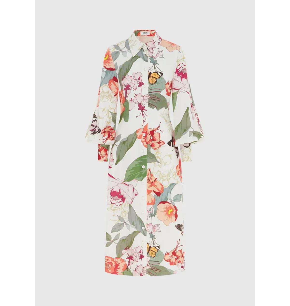 Leo Lin Cecelia Linen Midi Dress Lush Print in White Size AU 14 - Image 1
