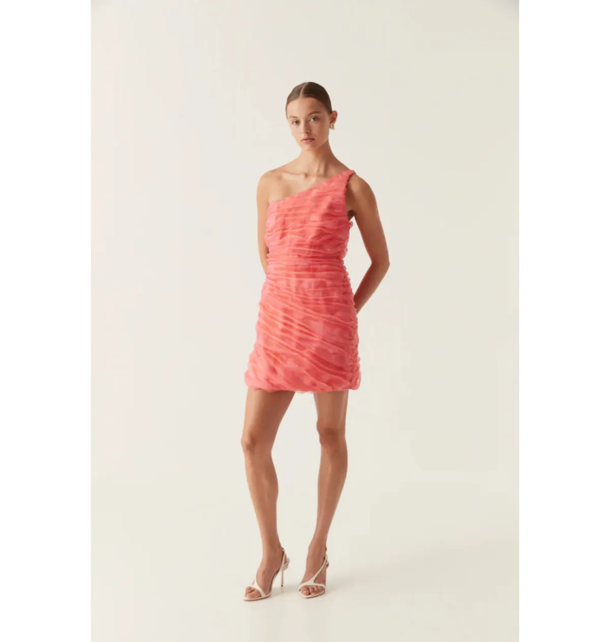 Aje Iridescent Mercury Mini Dress in Coral Size AU 8 for rent on The Volte - main image
