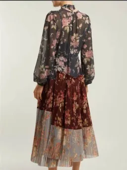 Zimmermann Unbridled Pleated Midi Dress Spliced Floral Print Size 1 / AU 10 for rent on The Volte - image 4