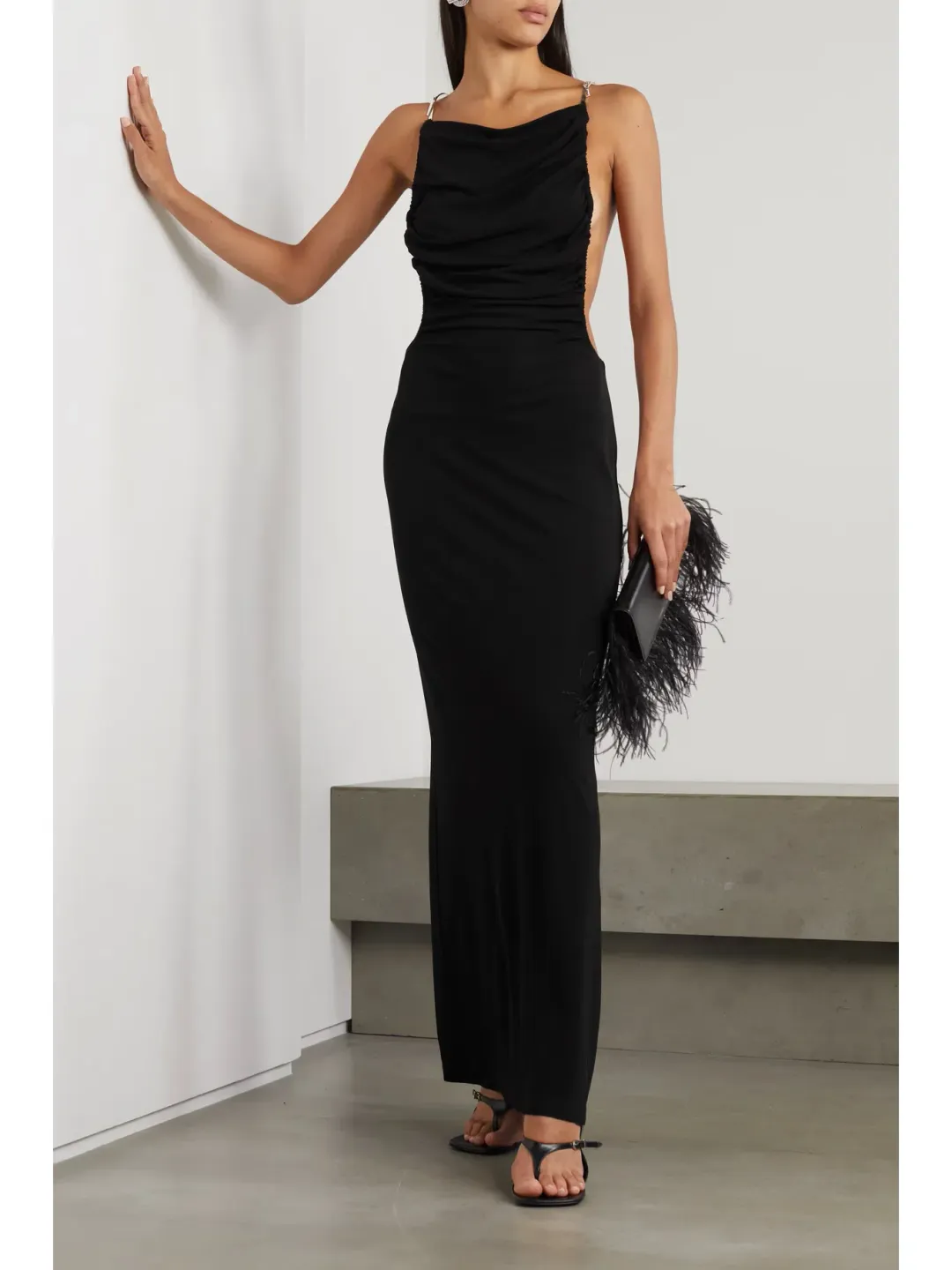 Christopher Esber Open Back Embellished Ruched Crepe Gown Black Size 10 for rent on The Volte - main image