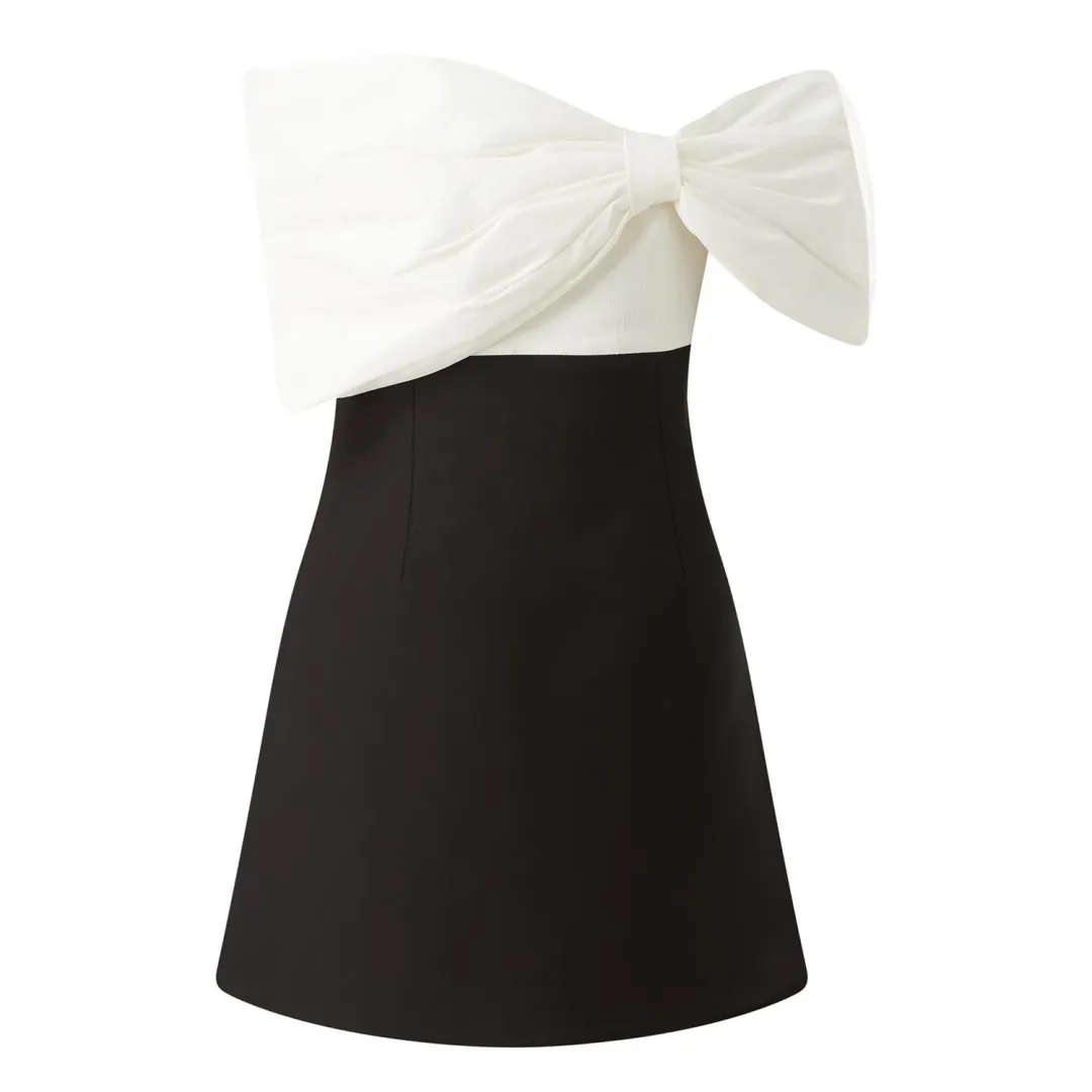 Rachel Gilbert Bow Kace Mini Dress Black/White Size 8 for rent on The Volte - main image