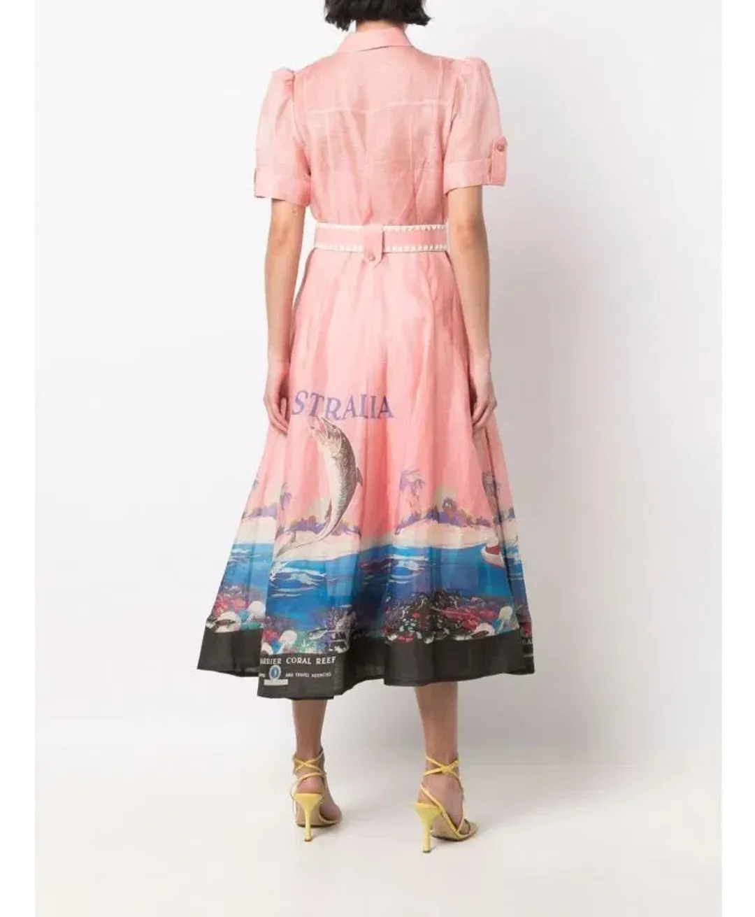 Zimmermann The Postcard Shirt Midi Dress Resort Coral Reef Print Size 0/Au 8 for rent on The Volte - main image