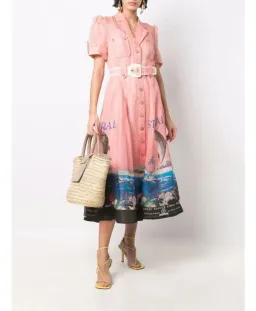 Zimmermann The Postcard Shirt Midi Dress Resort Coral Reef Print Size 0/Au 8 for rent on The Volte - image 1