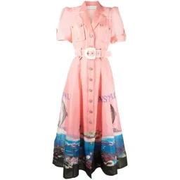 Zimmermann The Postcard Shirt Midi Dress Resort Coral Reef Print Size 0/Au 8 for rent on The Volte - image 3