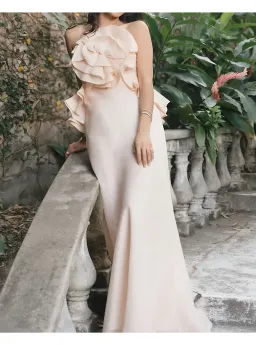 Zimmermann Crush Ruffle Halter Maxi Dress in Peach 0P / AU 6 for rent on The Volte - image 1