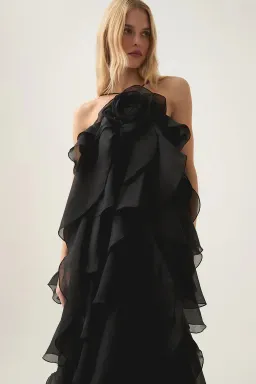 Aje Pandorea Layered Maxi Dress Black Size 8 for rent on The Volte - image 1