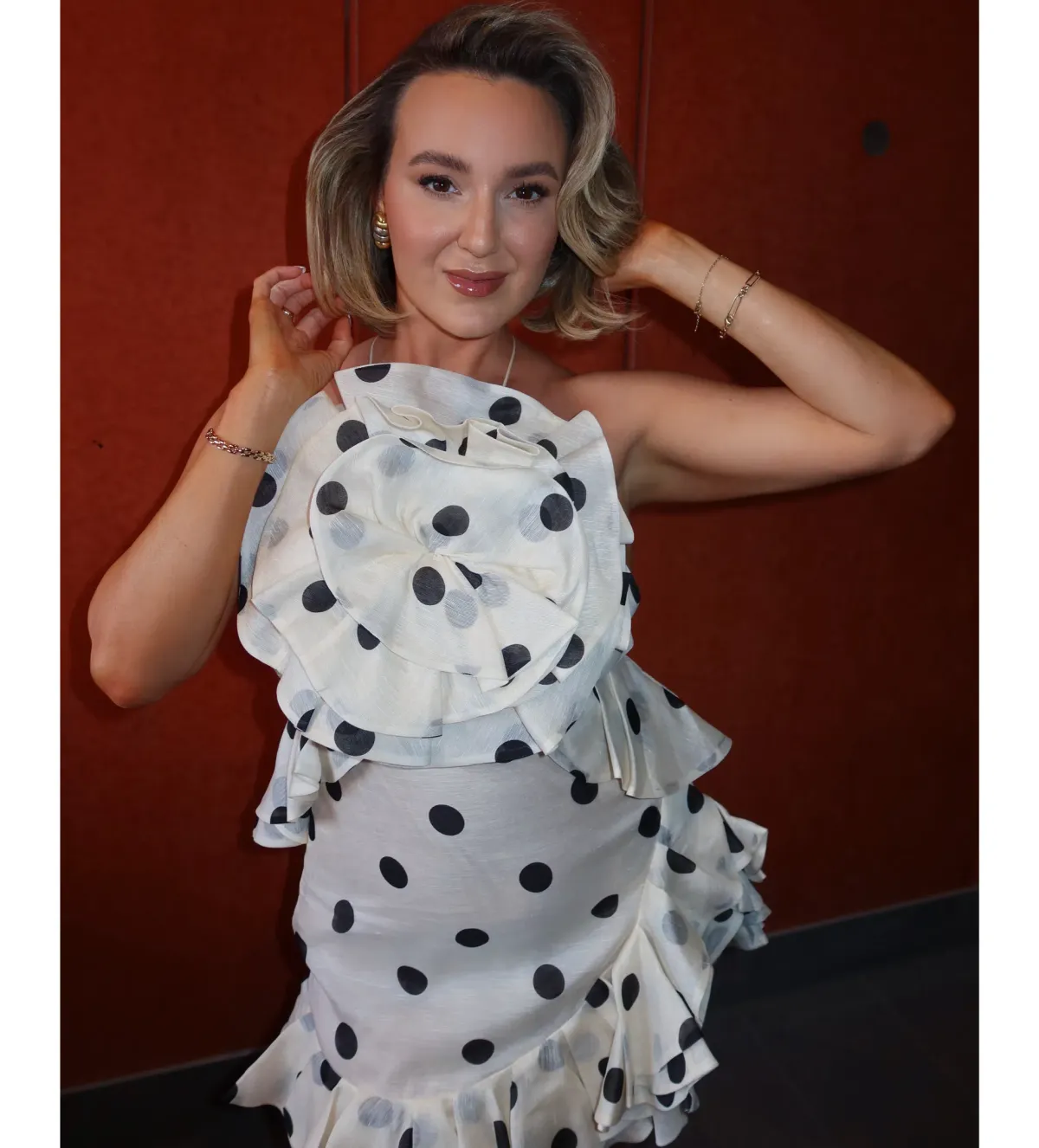 Zimmermann The Crush Ruffle Halter Mini Dress in Cream/Black Dot Size 1 / AU 10 - Image 1