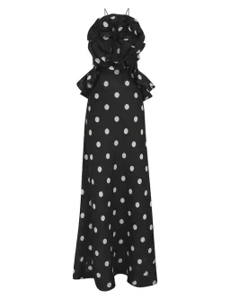 Zimmermann The Crush Ruffle Halter Maxi Dress in Black/Cream Dot Size 0 / AU 8 for rent on The Volte - image 3