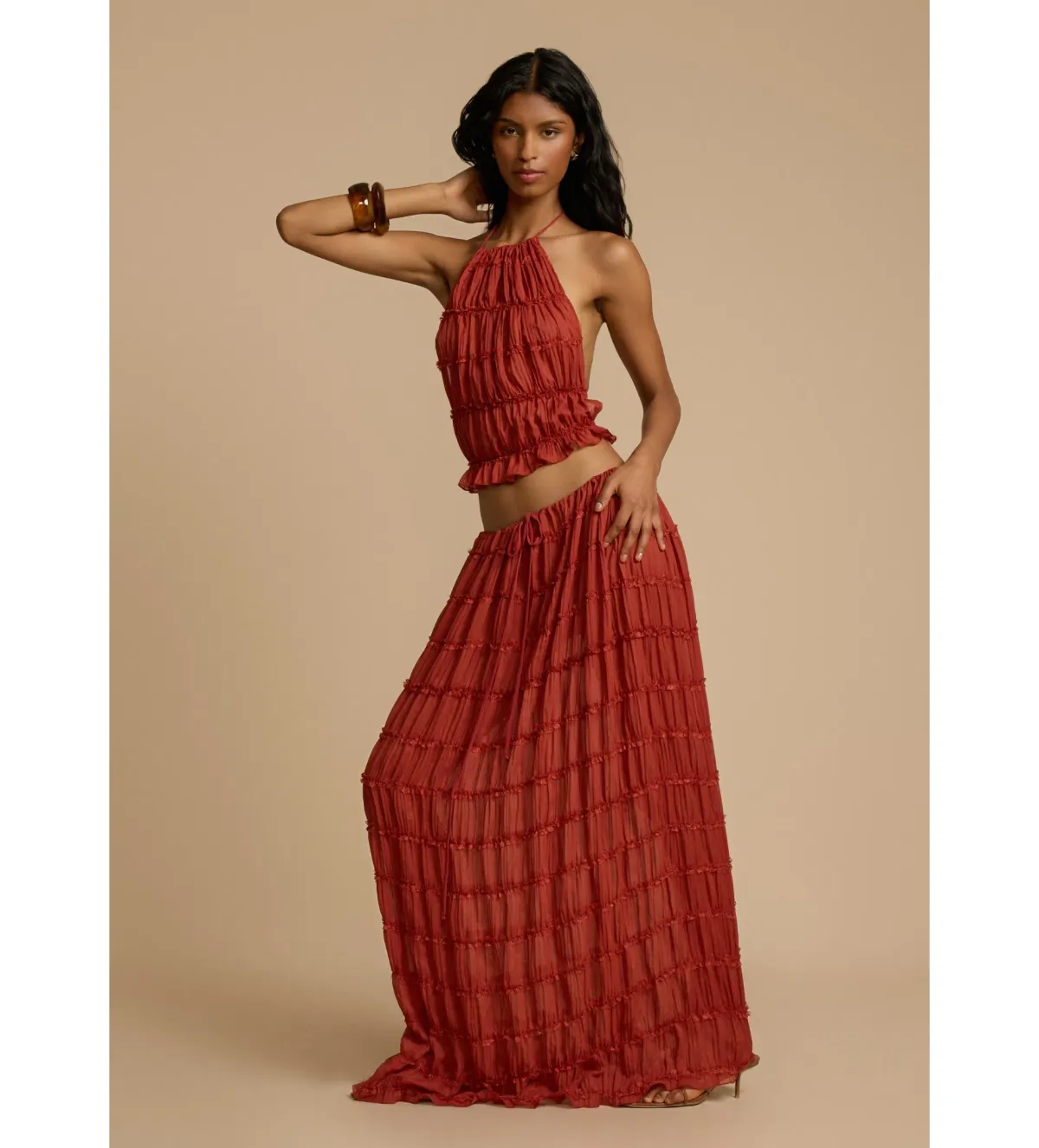 Arcina Ori Juliette Halter and Skirt Set in Red Size AU 6 for rent on The Volte - main image