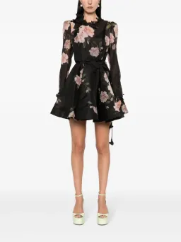 Zimmermann Natura Liftoff Mini Dress in Black Camellia Size AU 14 for rent on The Volte - image 1