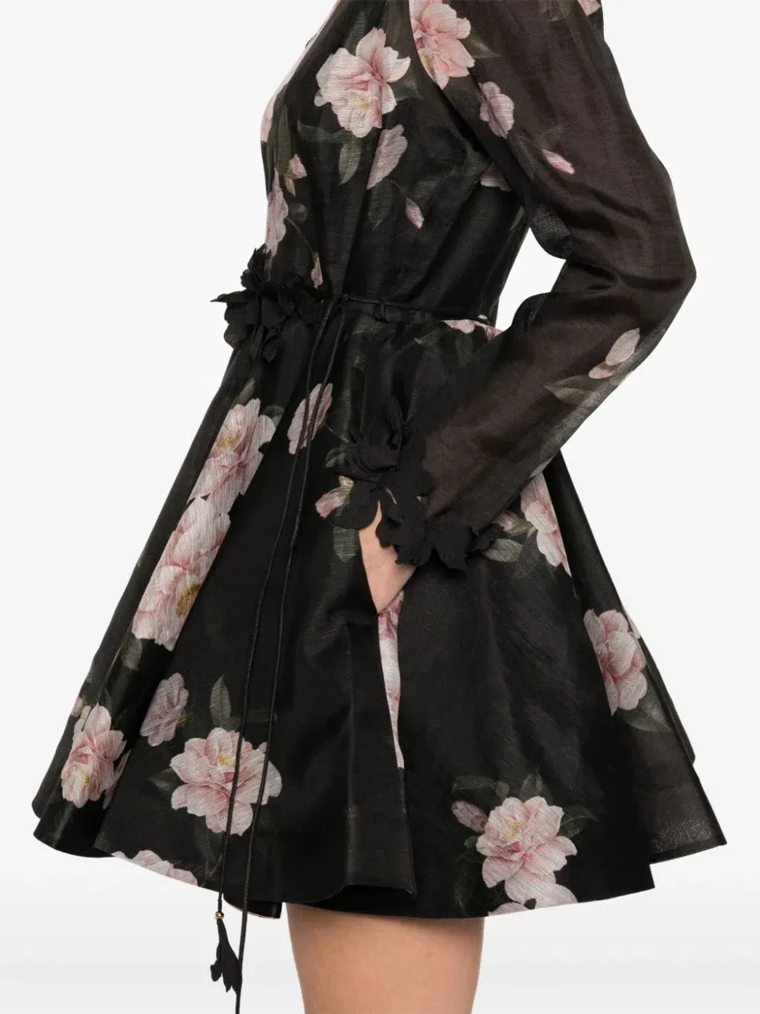 Zimmermann Natura Liftoff Mini Dress in Black Camellia Size AU 14 for rent on The Volte - main image