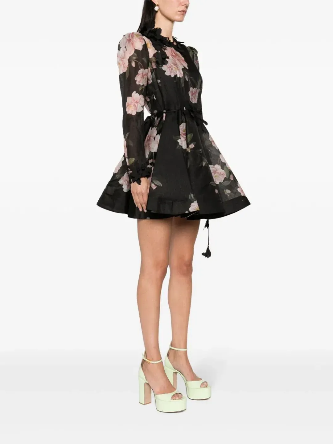 Zimmermann Natura Liftoff Mini Dress in Black Camellia Size AU 14 for rent on The Volte - main image