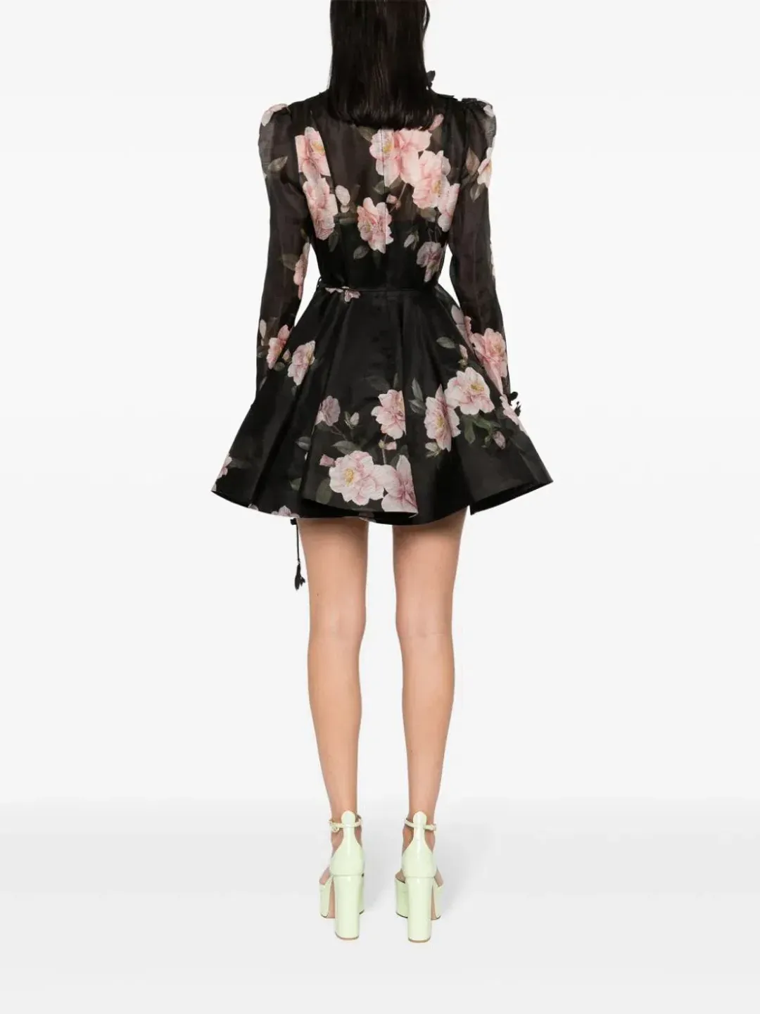 Zimmermann Natura Liftoff Mini Dress in Black Camellia Size AU 14 for rent on The Volte - main image
