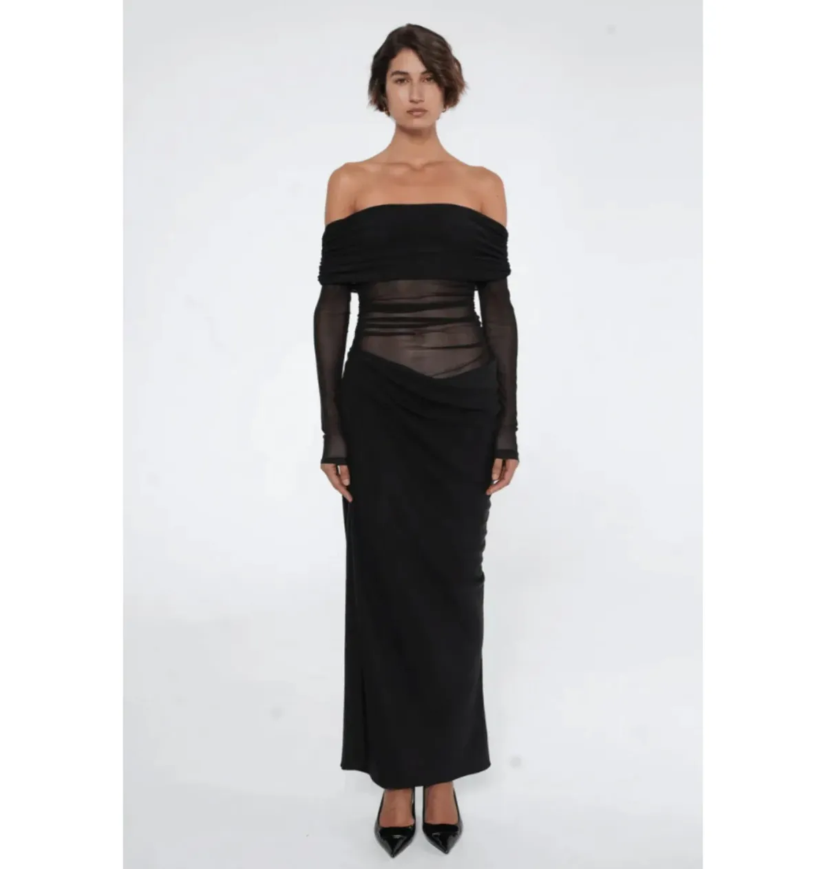 BENNI Yasmin Off-Shoulder Maxi Dress Black Size AU 10 - Image 1