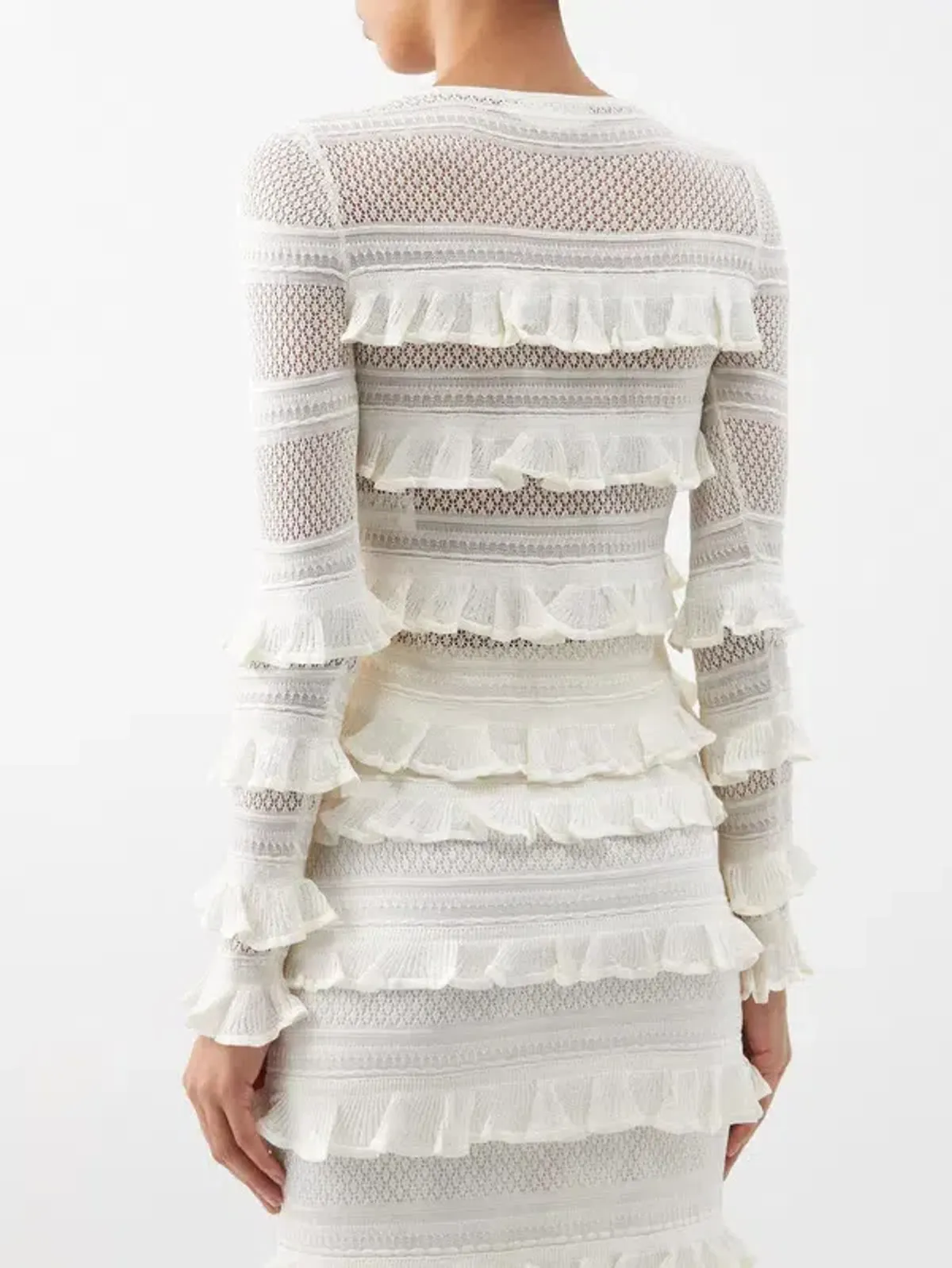 Zimmermann Wonderland Frilled Lace Top and Midi Skirt Set White Size 0 / AU 8 - Image 3