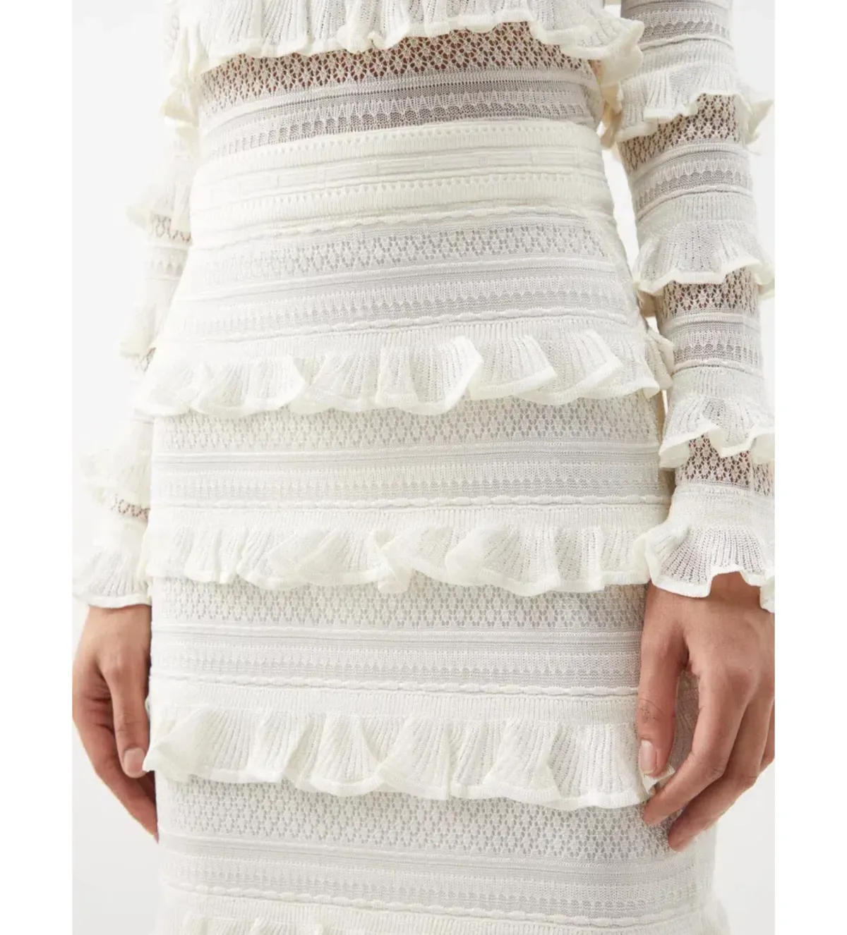 Zimmermann Wonderland Frilled Lace Top and Midi Skirt Set White Size 0 / AU 8 - Image 5