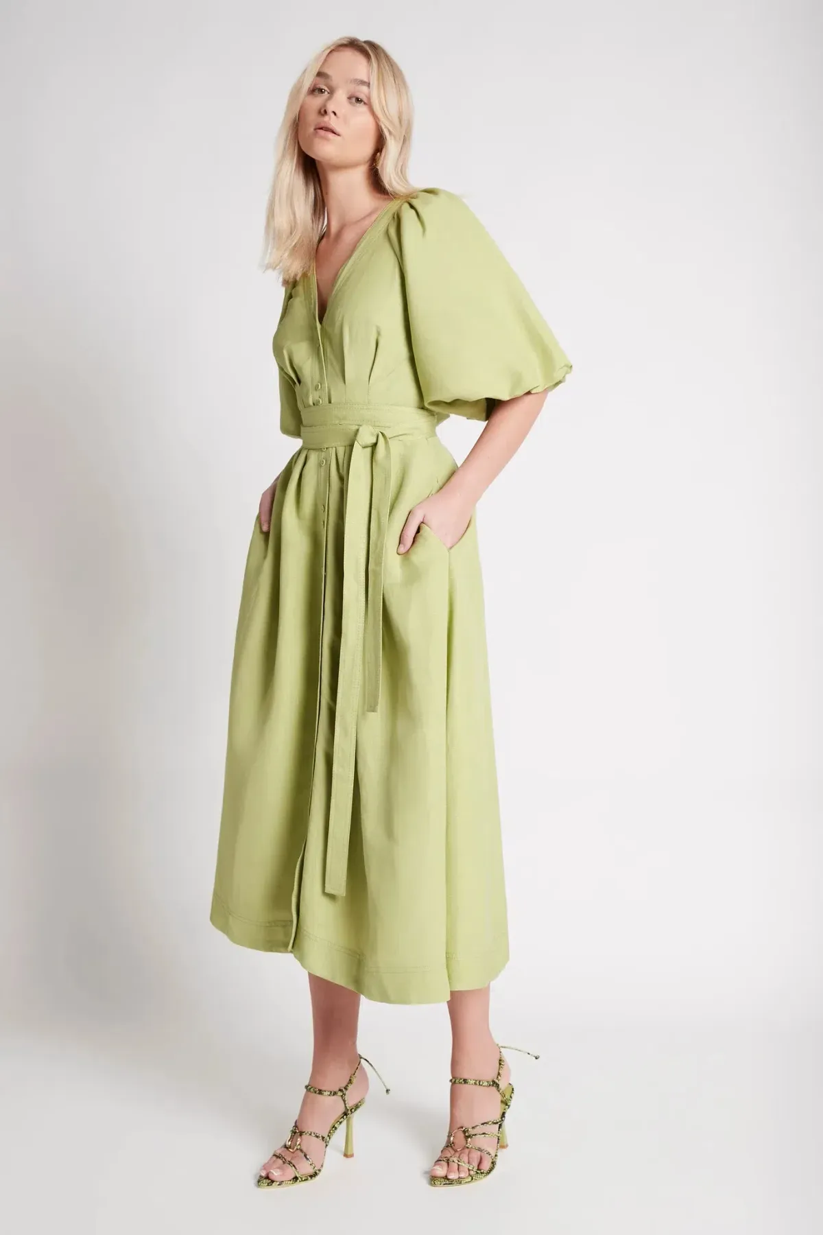 Aje Evermore Midi Dress Bayleaf Green Size 8 - Image 2