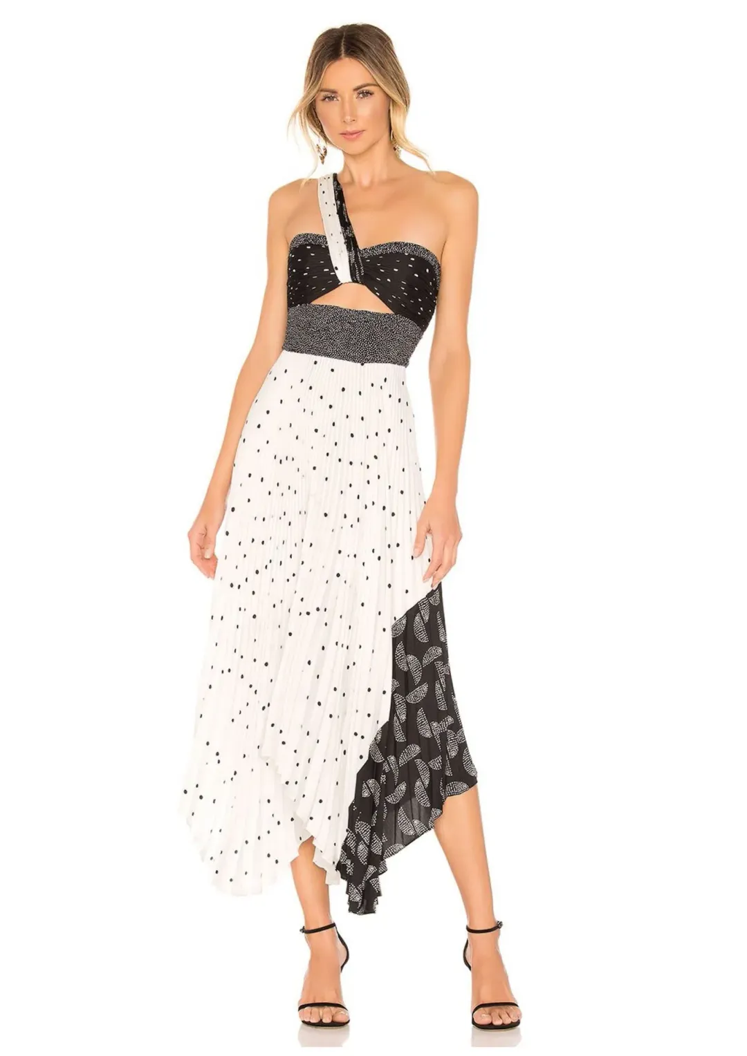 A.L.C. Aurora Pleated One Shoulder Midi Dress White Black Size AU 8 for rent on The Volte - main image