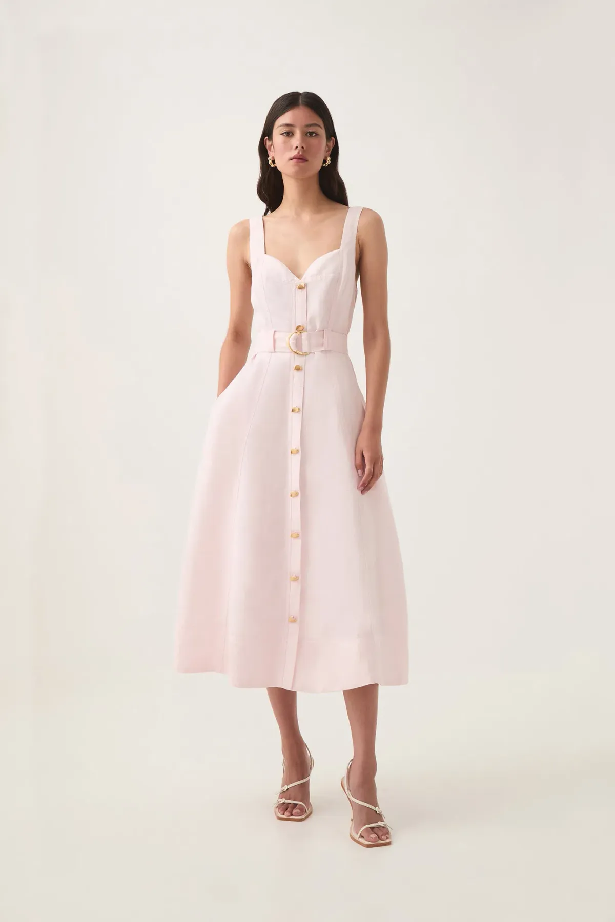 Aje Clay Belted Midi Dress in Pastel Pink Size AU 8 - Image 1