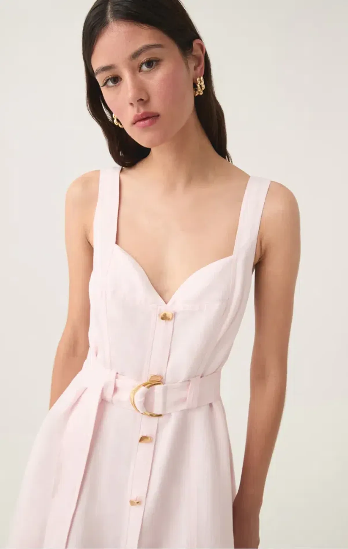 Aje Clay Belted Midi Dress in Pastel Pink Size AU 8 - Image 2