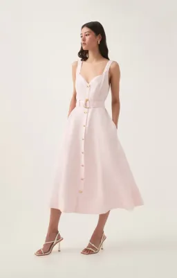 Aje Clay Belted Midi Dress in Pastel Pink Size AU 8 for rent on The Volte - image 4