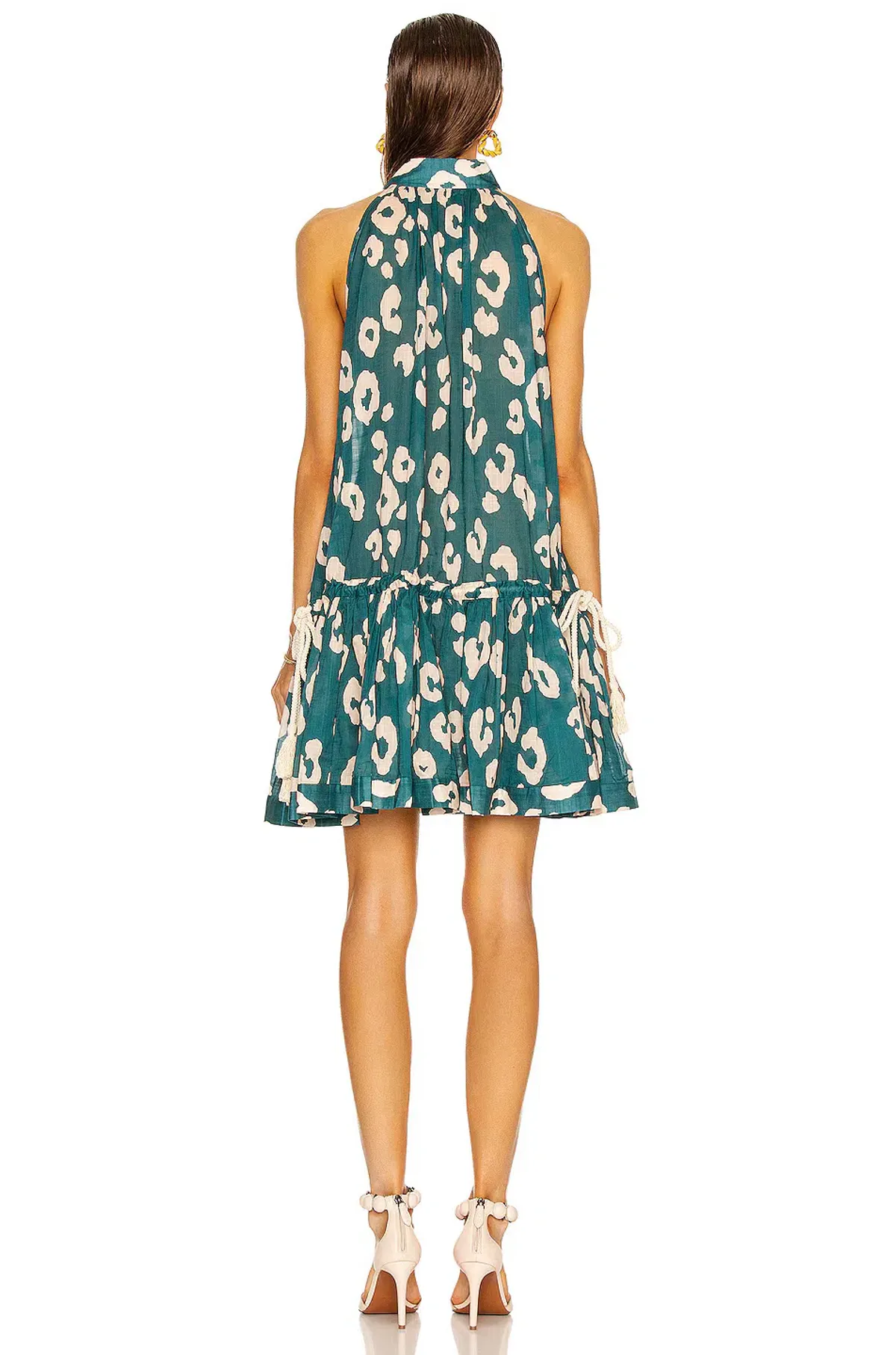Zimmermann Shelly Swing Gathered Cotton Mini Dress Teal Leopard Print Size 0P / AU 6 / US 2 - Image 3