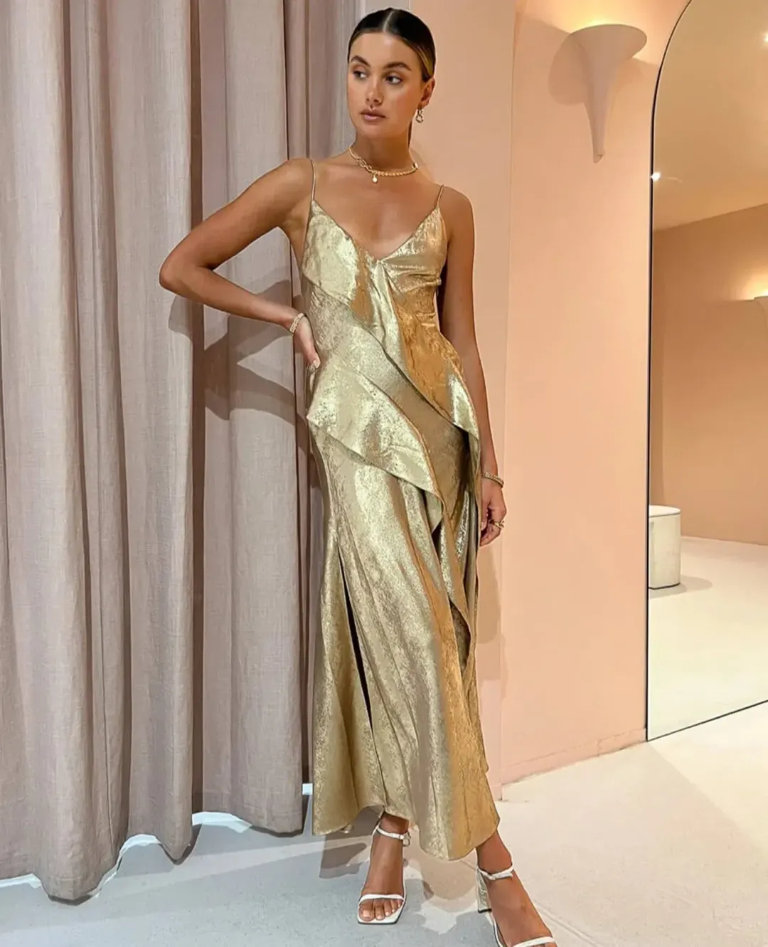 Acler Queensbridge Dress In Golden Size AU 14 for rent on The Volte - main image
