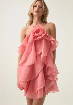 Aje Pandorea Layered Mini Dress Washed Coral Size 6 for rent on The Volte - image 6