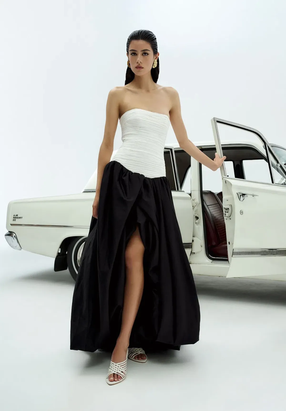 AJE Violette Bubble Hem Maxi Dress Black/White Size 8 for rent on The Volte - main image