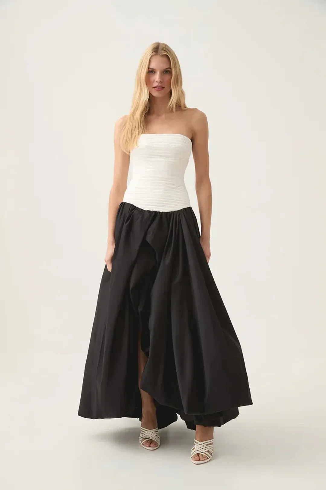 AJE Violette Bubble Hem Maxi Dress Black/White Size 8 for rent on The Volte - main image