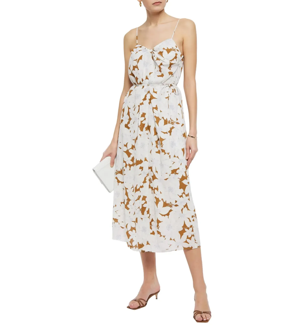 Vince Dress Midi Tropical Bloom Twist Teakwood Floral Size L / AU 12 - Image 1