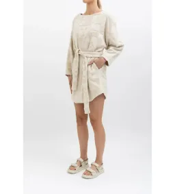 Lucy Folk Towelling Long Sleeve Mini Dress Skyline Ecru Size S / AU 8 for rent on The Volte - image 4