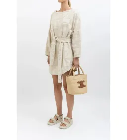 Lucy Folk Towelling Long Sleeve Mini Dress Skyline Ecru Size S / AU 8 for rent on The Volte - image 3