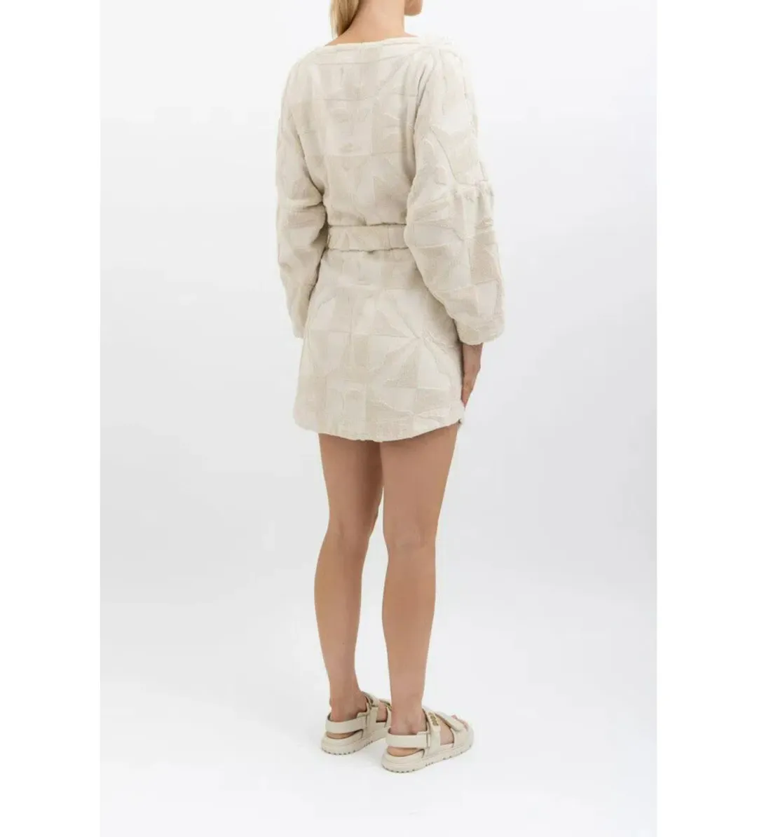 Lucy Folk Towelling Long Sleeve Mini Dress Skyline Ecru Size S / AU 8 for rent on The Volte - main image