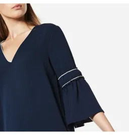 Ganni Clark Dress Total Eclipse Bell Sleeves Navy Blue Size 38 / AU 10 for rent on The Volte - image 2