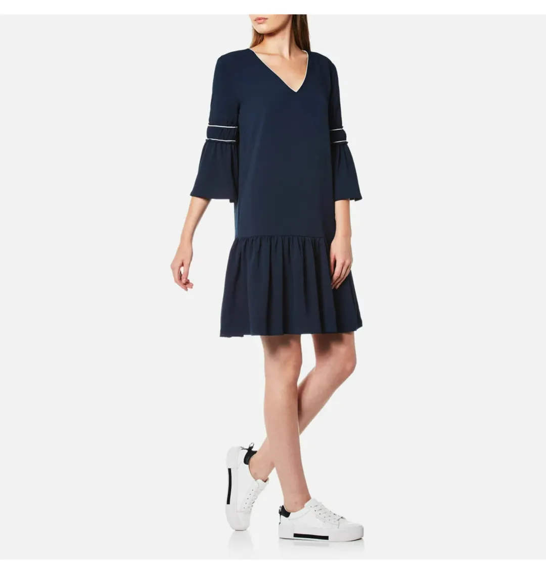 Ganni Clark Dress Total Eclipse Bell Sleeves Navy Blue Size 38 / AU 10 for rent on The Volte - main image