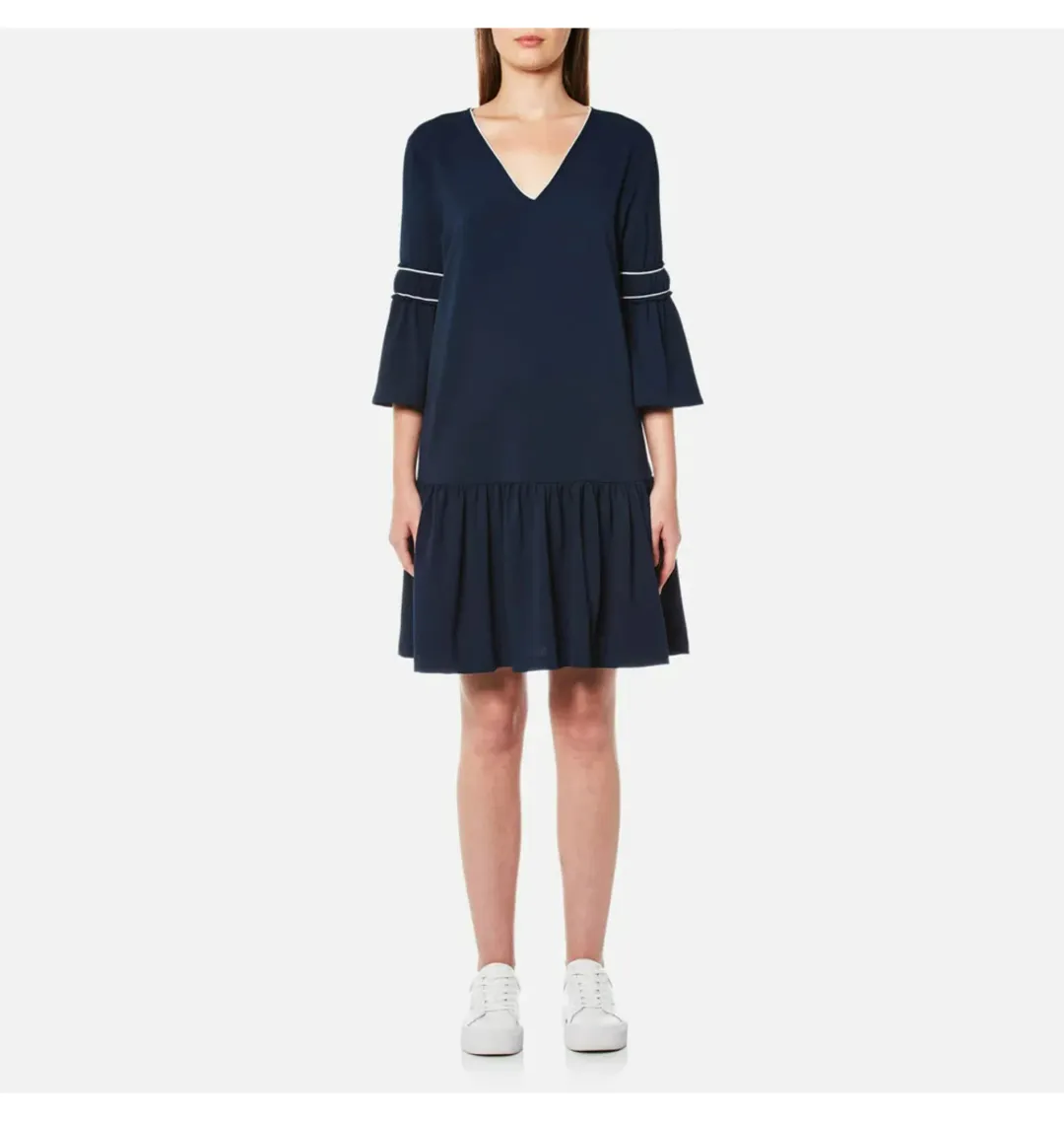 Ganni Clark Dress Total Eclipse Bell Sleeves Navy Blue Size 38 / AU 10 for rent on The Volte - main image
