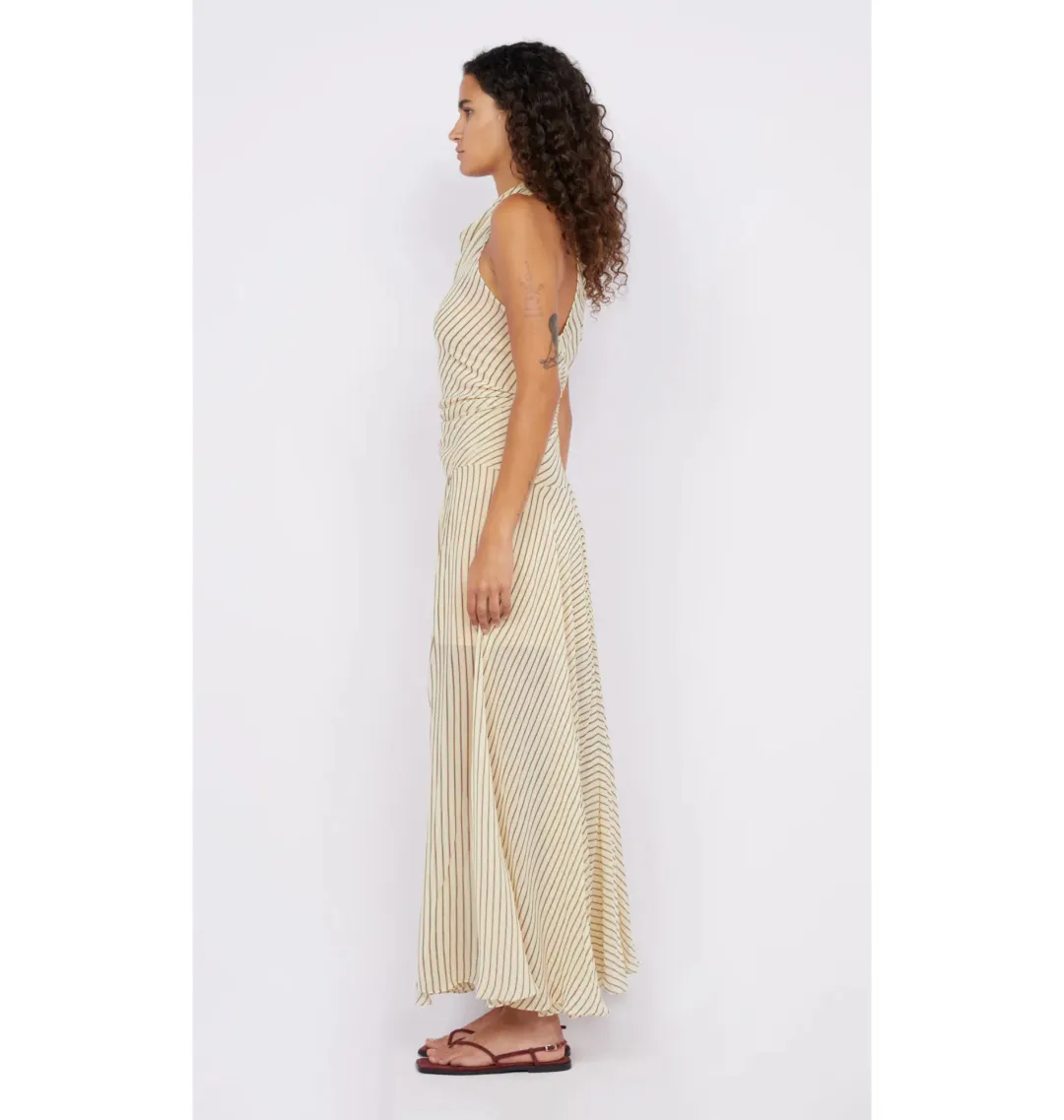Bec & Bridge Anise High Neck Dress in Butter/Plum Stripe Size AU 8 for rent on The Volte - main image