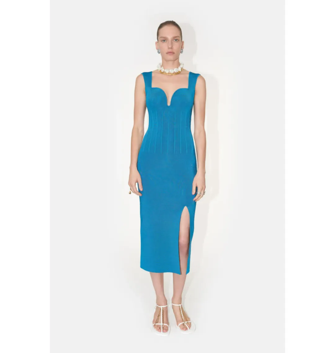 Galvan London Electra Stretch Knit Midi Dress Electric Blue Size XL AU 14 for rent on The Volte - main image
