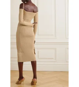 Jacquemus Sierra Embellished Ribbed Knit Midi Dress Sand Size 40 / AU 12 for rent on The Volte - image 2