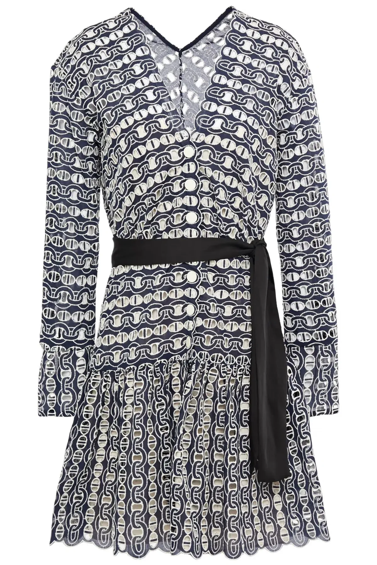 Sandro Dress Rolly Embroidered Broderie Anglaise Mini Dress Navy Beige Size 36 / AU 8 - Image 4