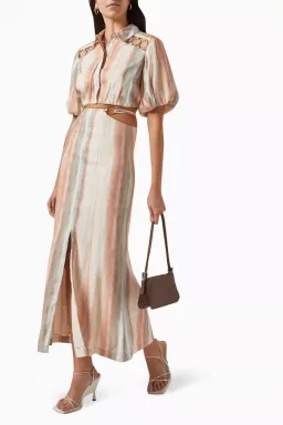 Significant Other Jessica High Waist Linen Blend Midi Skirt Watercolour Stripe Size XL / AU 14 for rent on The Volte - image 1