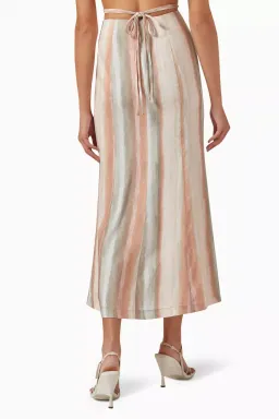 Significant Other Jessica High Waist Linen Blend Midi Skirt Watercolour Stripe Size XL / AU 14 for rent on The Volte - image 2